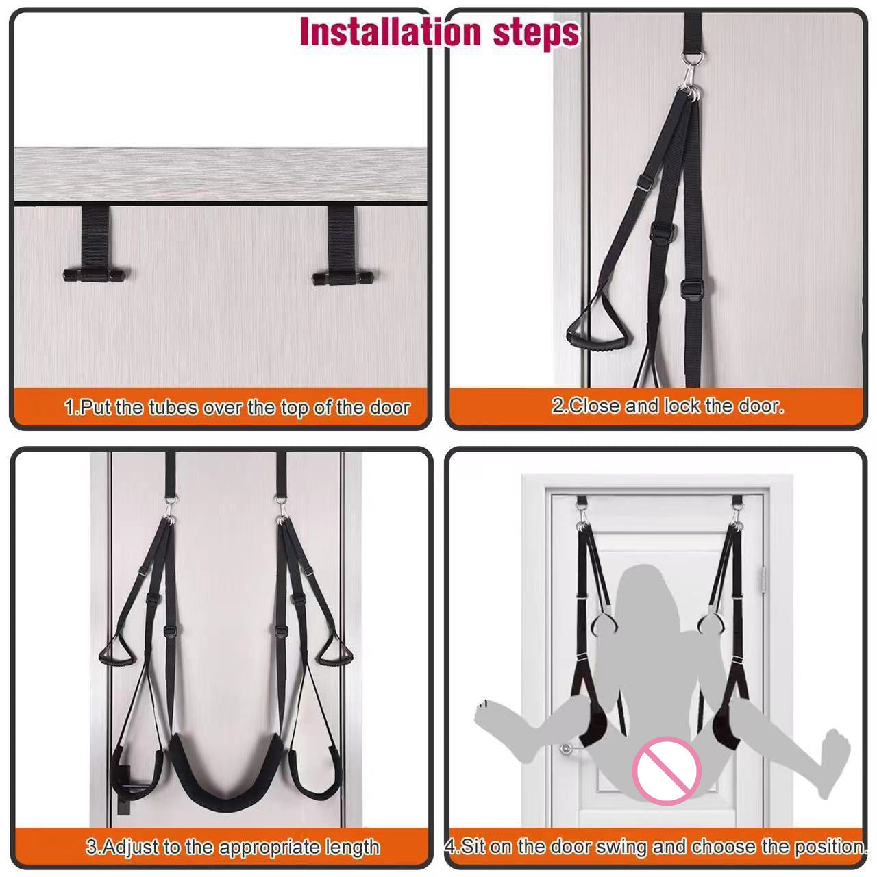 Door Sex Swing with Seat Bondage Swing for BDSM Extra Wide Seat Plush Cushion Holds up to 300lbs.