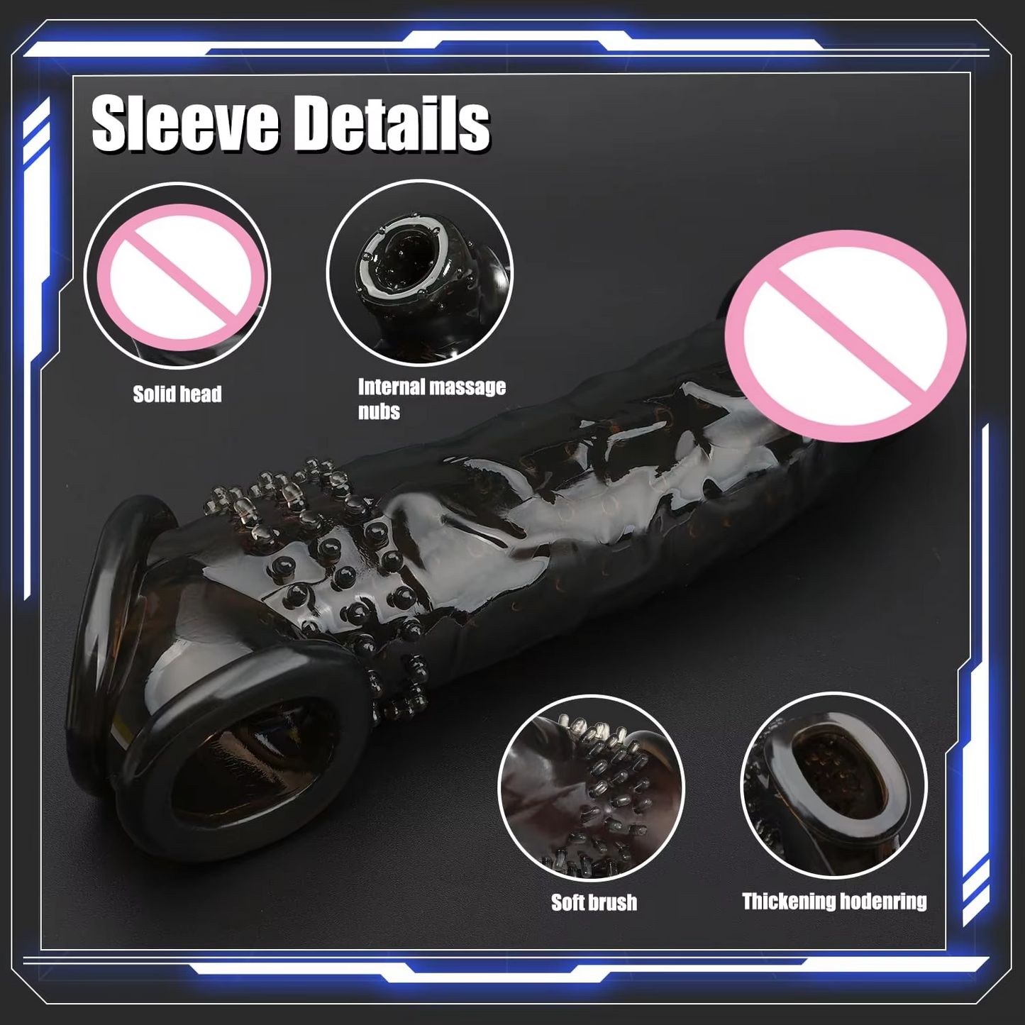 8.6 Inch Penis Sleeve Extender, Condom Sleeve, Ribbed, Adds 1.2 Inch and 33% Girth
