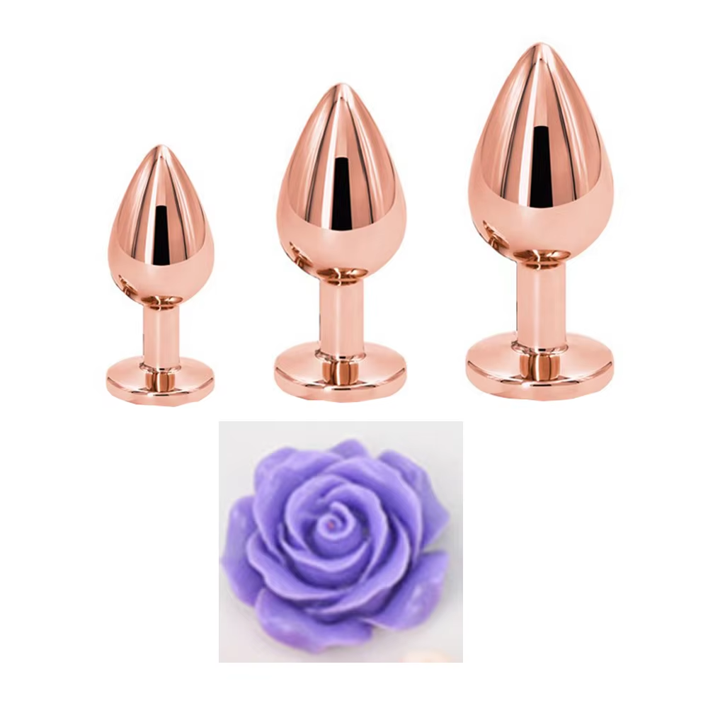 Rose Gold 3-Piece Anal Plug Set β Rose Jeweled Base in hard box