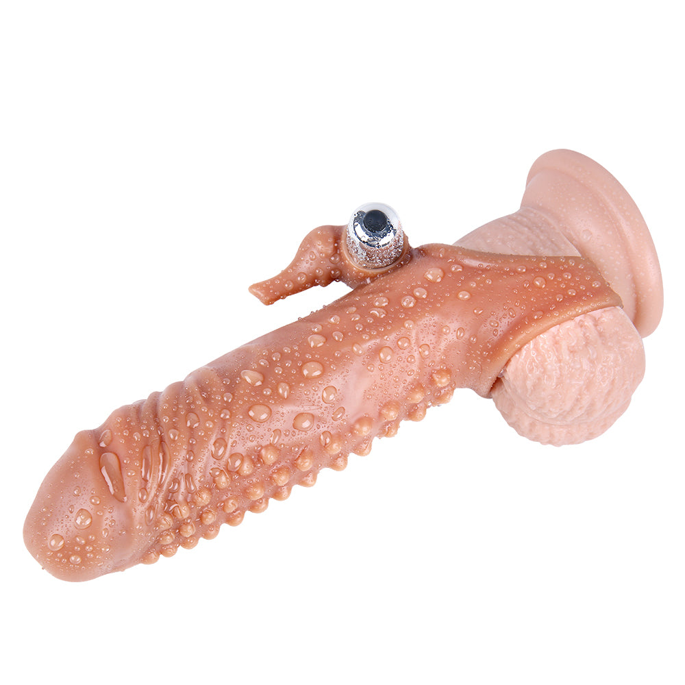 6.7 Inch Ultra Ribbed Penis Sleeve with Clit Stimulator, Bullet, Condom Sleeve, Extender Sleeve