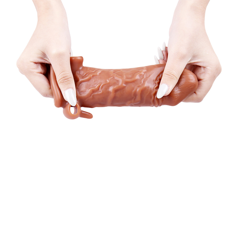 6.7" Realistic Penis Sleeve with Clit Stimulator, Bullet Vibrator, Condom Sleeve, Extender