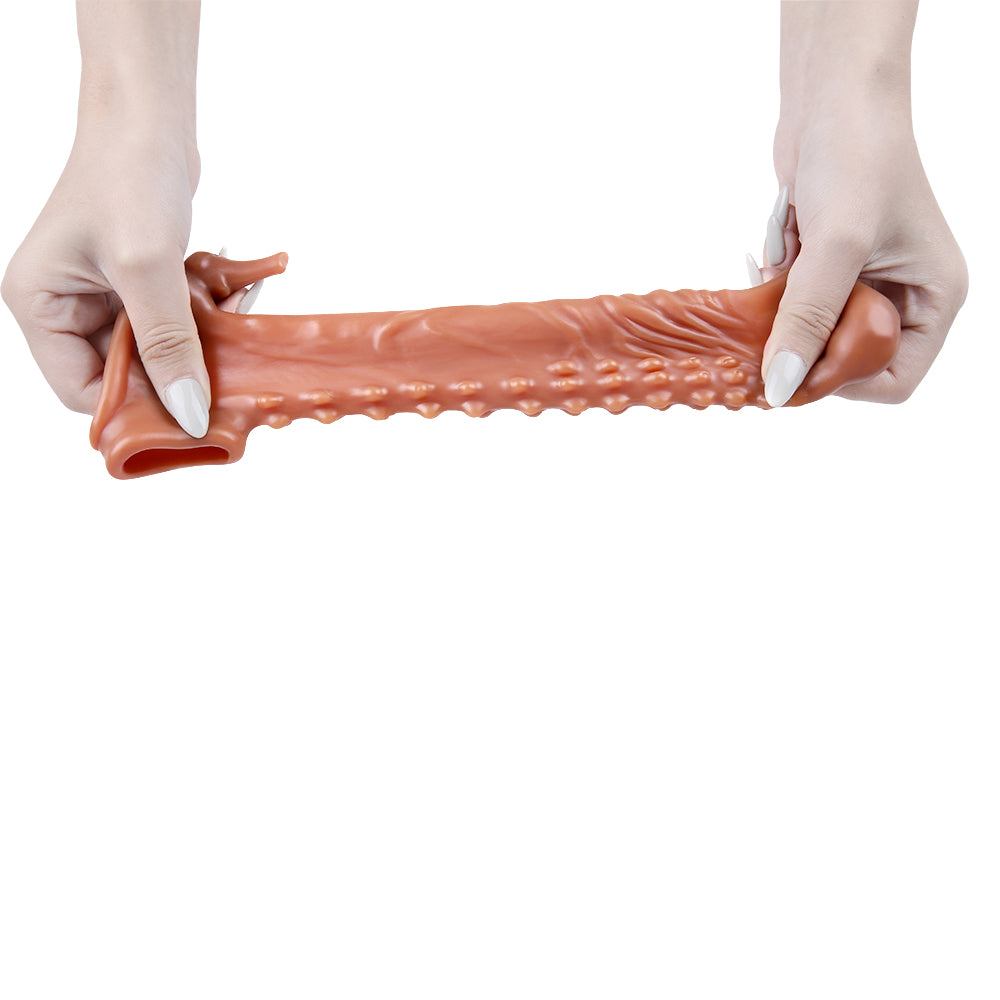 6.7 Inch Ultra Ribbed Penis Sleeve with Clit Stimulator, Bullet, Condom Sleeve, Extender Sleeve