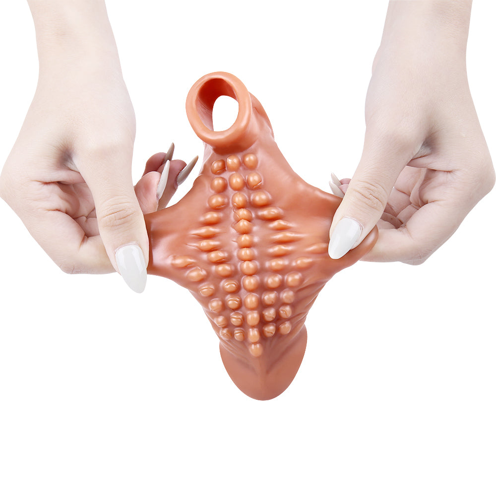6.7 Inch Ultra Ribbed Penis Sleeve with Clit Stimulator, Bullet, Condom Sleeve, Extender Sleeve