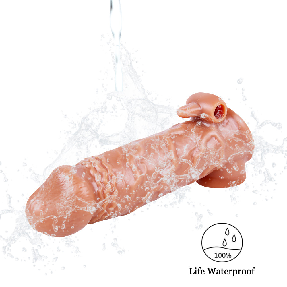 6.7" Realistic Penis Sleeve with Clit Stimulator, Bullet Vibrator, Condom Sleeve, Extender
