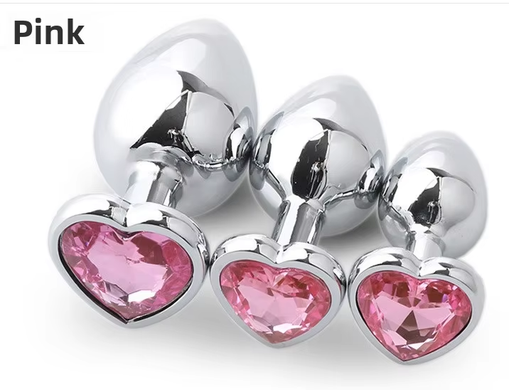 3Pcs Set Luxury Metal Butt Toys Heart Shaped Anal Trainer Jewel Butt Plug Kit S&M for Beginners Couples Large/Medium/Small. Experience the pleasure of fullness and anal stimulation.