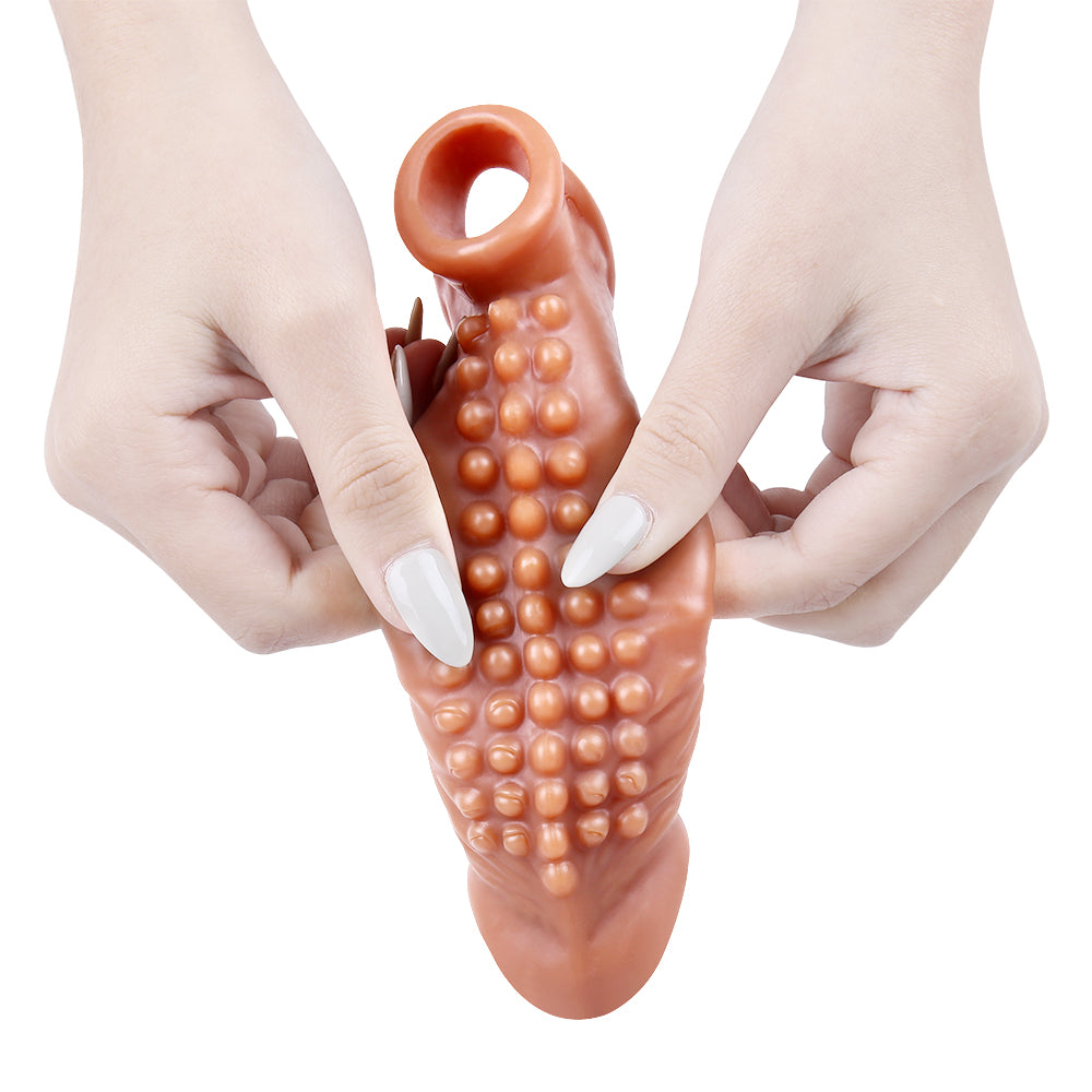 6.7 Inch Ultra Ribbed Penis Sleeve with Clit Stimulator, Bullet, Condom Sleeve, Extender Sleeve