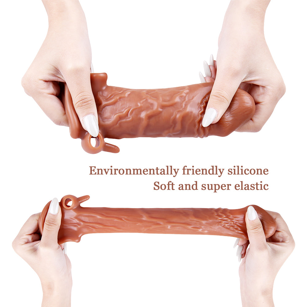 6.7" Realistic Penis Sleeve with Clit Stimulator, Bullet Vibrator, Condom Sleeve, Extender