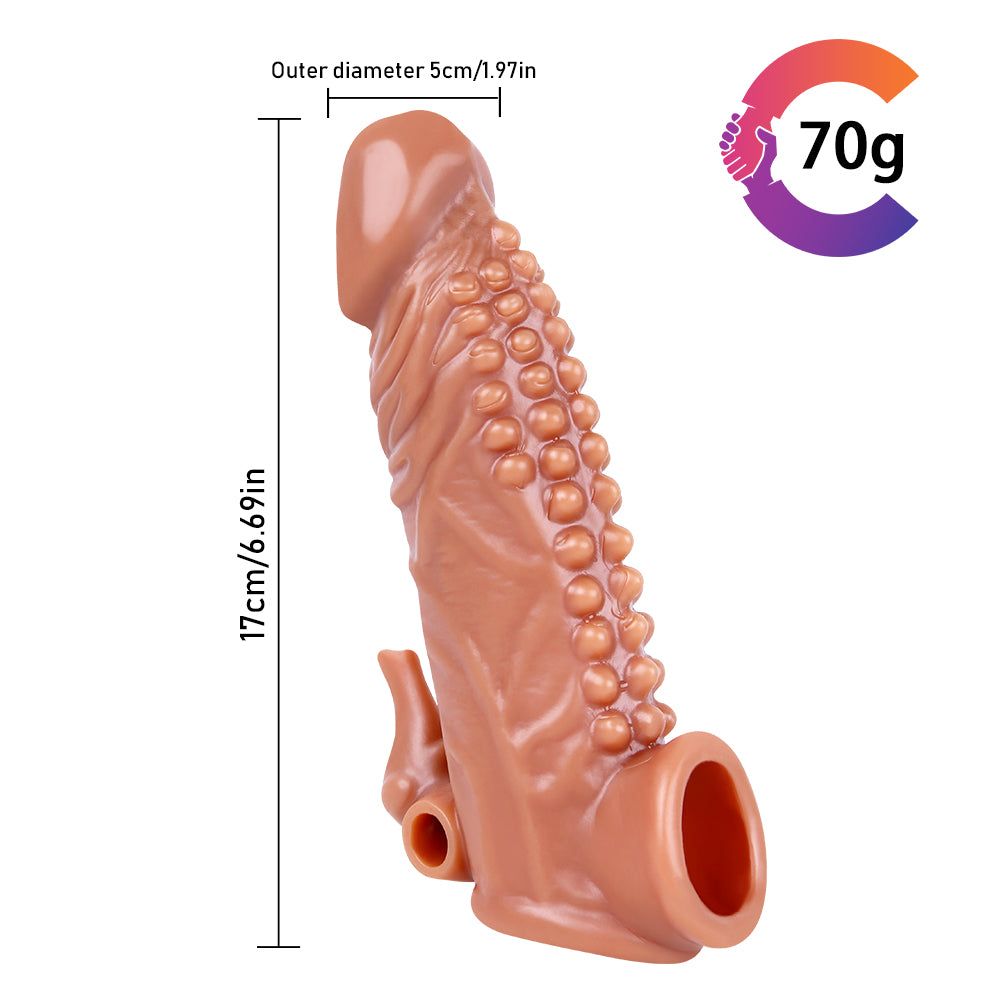 6.7 Inch Ultra Ribbed Penis Sleeve with Clit Stimulator, Bullet, Condom Sleeve, Extender Sleeve