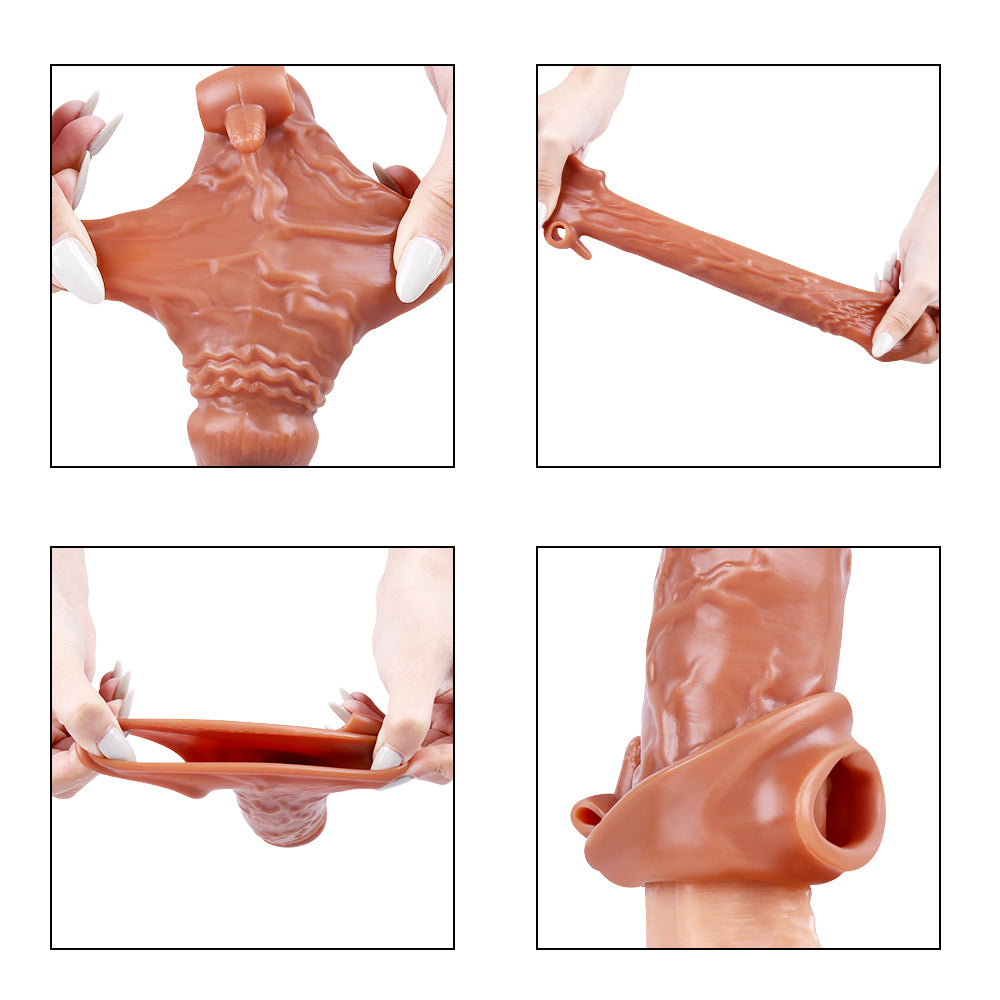 6.7" Realistic Penis Sleeve with Clit Stimulator, Bullet Vibrator, Condom Sleeve, Extender