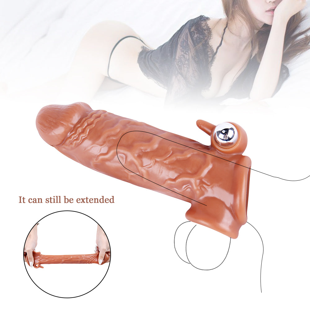 6.7" Realistic Penis Sleeve with Clit Stimulator, Bullet Vibrator, Condom Sleeve, Extender