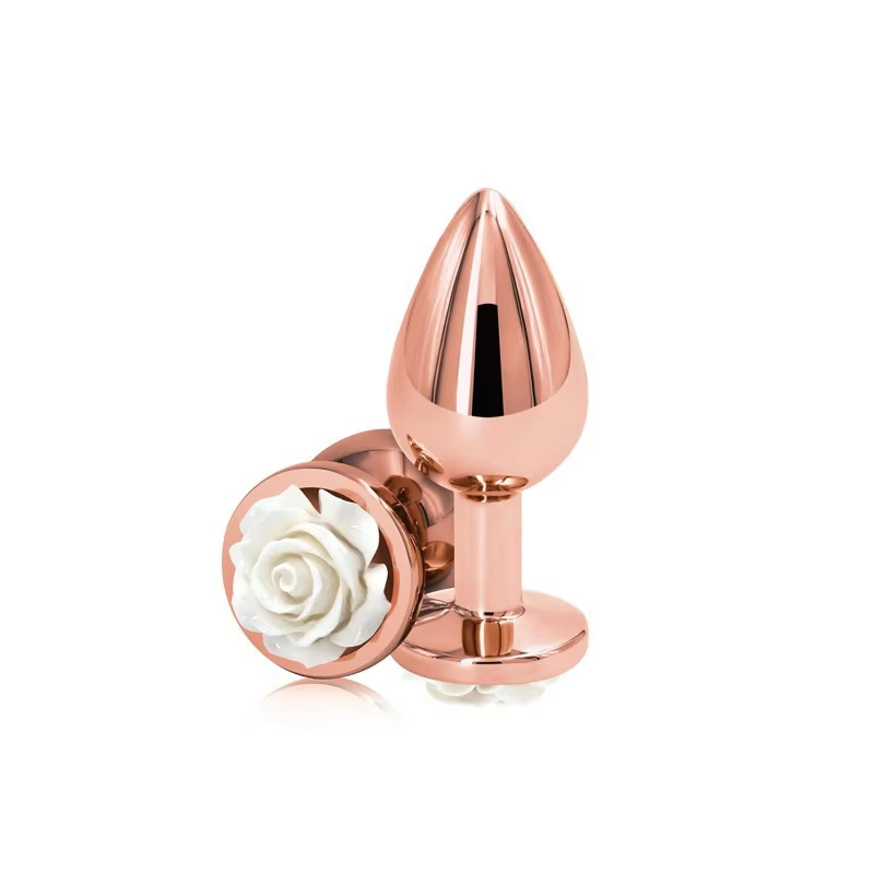 Rose Gold 3-Piece Anal Plug Set β Rose Jeweled Base in hard box