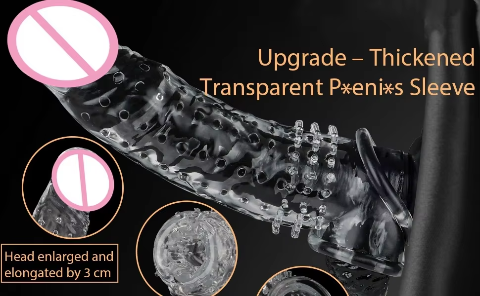 8.6 Inch Penis Sleeve Extender, Condom Sleeve, Ribbed, Adds 1.2 Inch and 33% Girth