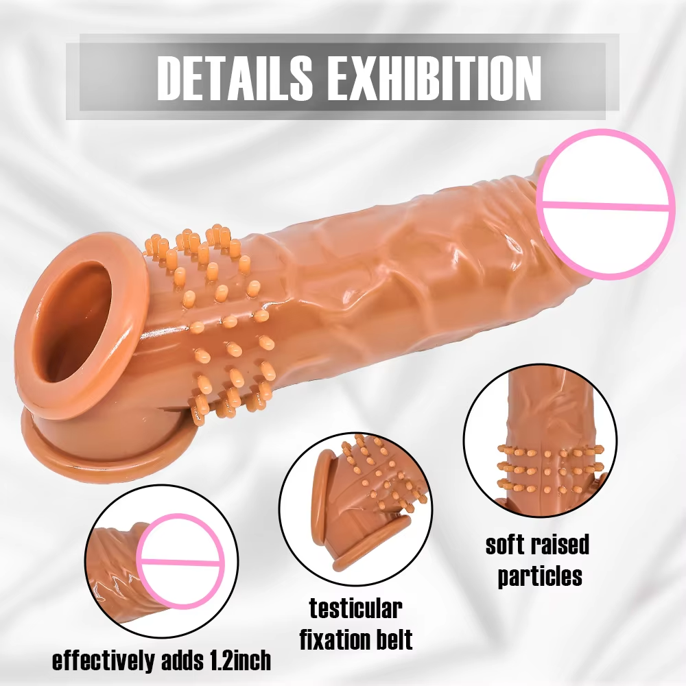 8.6 Inch Penis Sleeve Extender, Condom Sleeve, Ribbed, Adds 1.2 Inch and 33% Girth