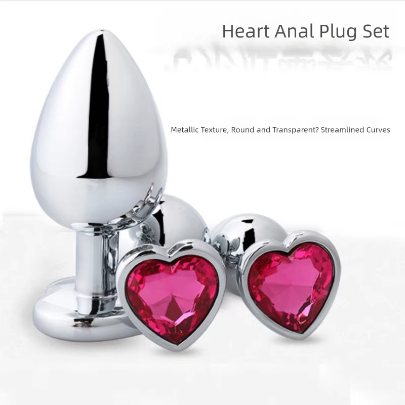 3Pcs Set Luxury Metal Butt Toys Heart Shaped Anal Trainer Jewel Butt Plug Kit S&M for Beginners Couples Large/Medium/Small. Experience the pleasure of fullness and anal stimulation.