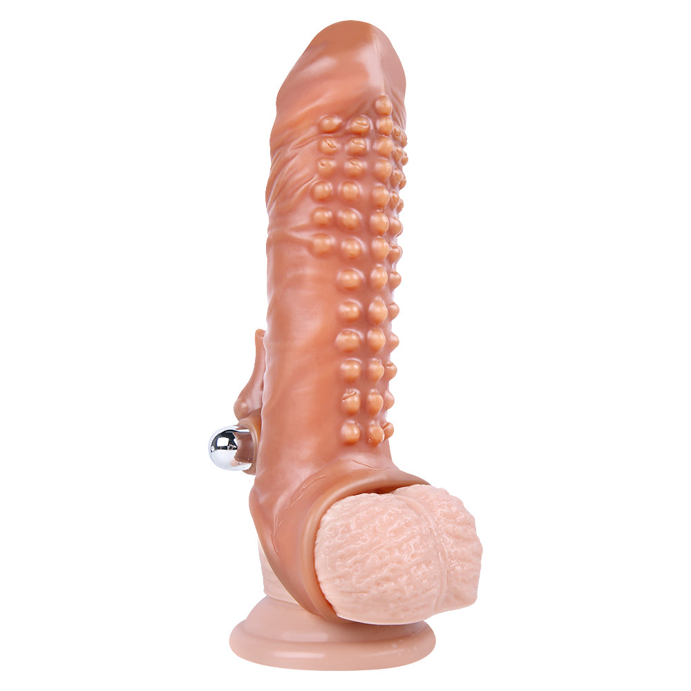 6.7 Inch Ultra Ribbed Penis Sleeve with Clit Stimulator, Bullet, Condom Sleeve, Extender Sleeve