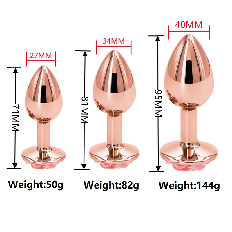 Rose Gold 3-Piece Anal Plug Set β Rose Jeweled Base in hard box