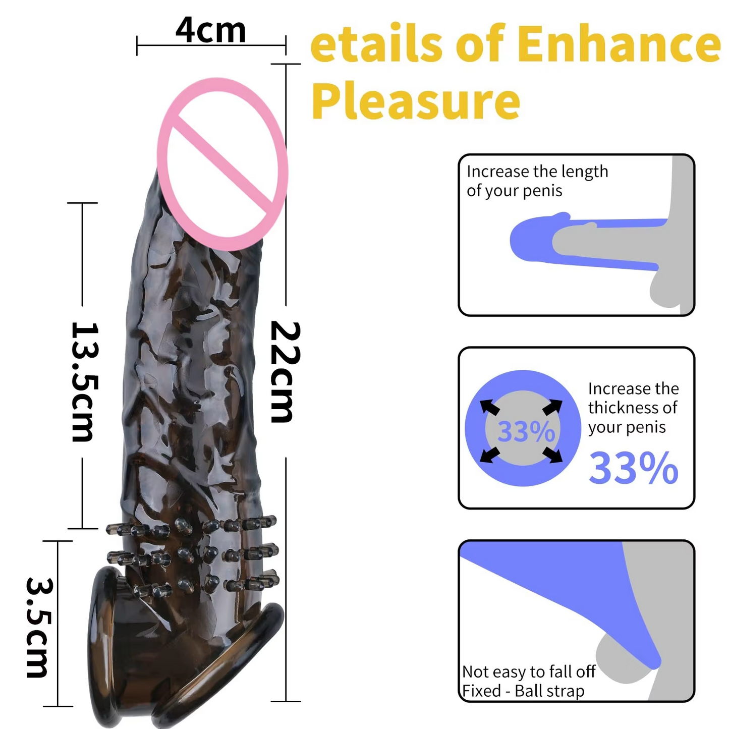 8.6 Inch Penis Sleeve Extender, Condom Sleeve, Ribbed, Adds 1.2 Inch and 33% Girth