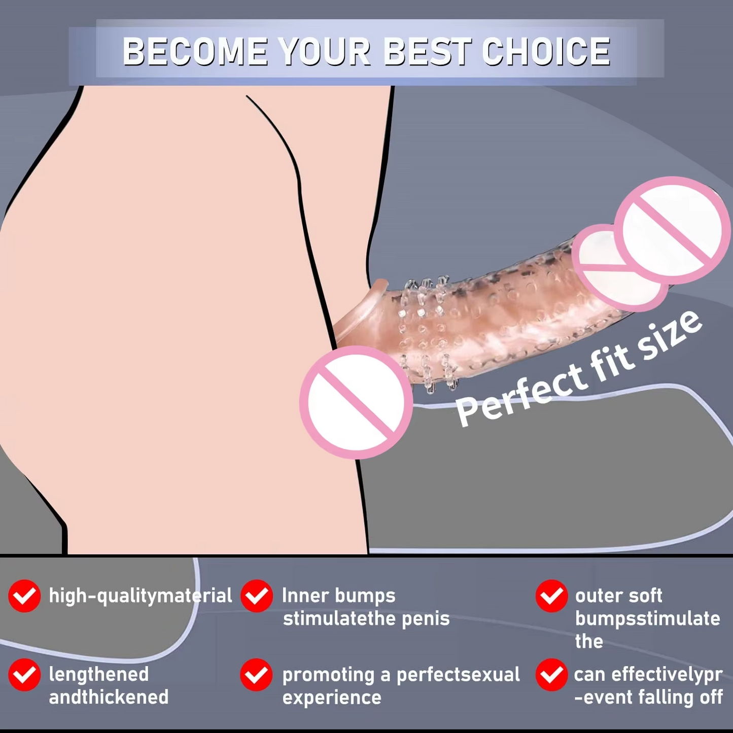 8.6 Inch Penis Sleeve Extender, Condom Sleeve, Ribbed, Adds 1.2 Inch and 33% Girth