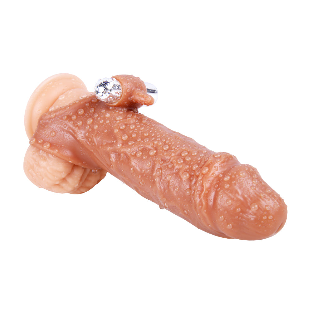 6.7" Realistic Penis Sleeve with Clit Stimulator, Bullet Vibrator, Condom Sleeve, Extender
