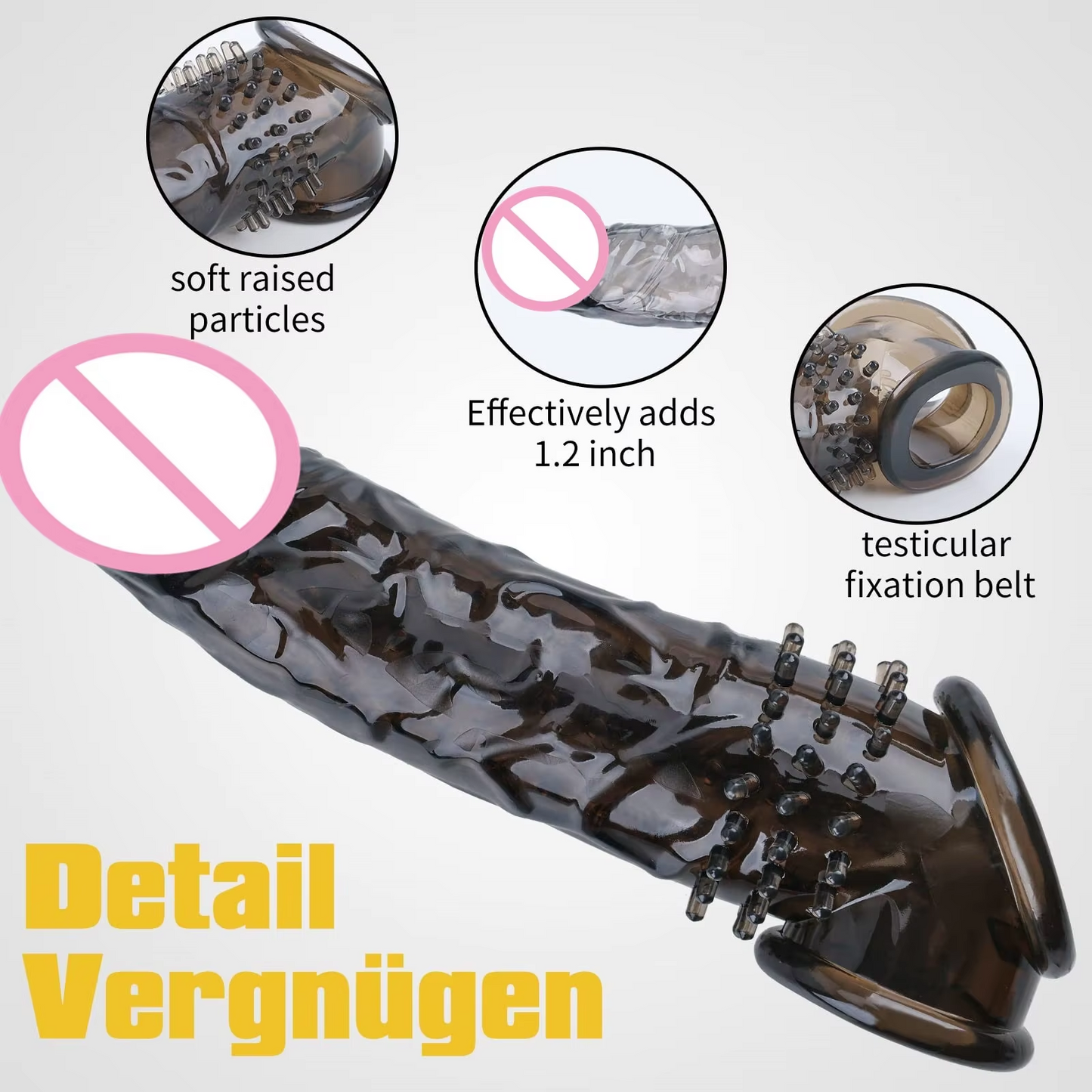 8.6 Inch Penis Sleeve Extender, Condom Sleeve, Ribbed, Adds 1.2 Inch and 33% Girth