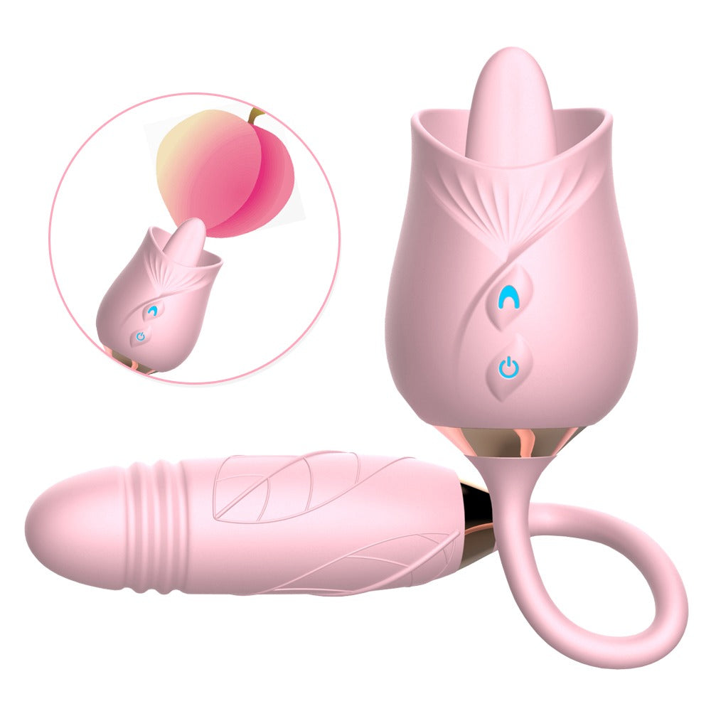 Licking Rose with Thrusting Bullet Vibrator Sex Toys for Women, Rose Adult Toys with G Spot Vibrators Nipple Clit Anal Rose Sex Toy - 9 Modes, Hands-Free Thrusting Dildos, Soft Tongue Licking, Couples Female Adult Sex Toys Games