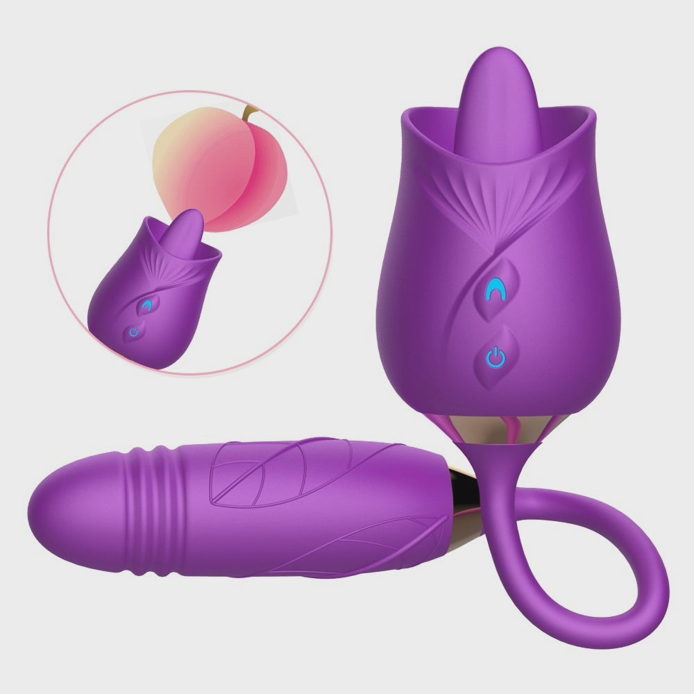 Rose Bilullet Vibrator Sex Toys for Women, Rose Adult Toys with G Spot Vibrators Nipple Clit Anal Rose Sex Toy - 9 Modes, Hands-Free Thrusting Dildos, Soft Tongue Licking, Couples Female Adult Sex Toys Games