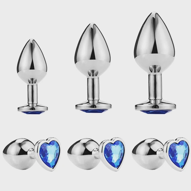 3Pcs Set Luxury Metal Butt Toys Heart Shaped Anal Trainer Jewel Butt Plug Kit S&M for Beginners Couples Large/Medium/Small. Experience the pleasure of fullness and anal stimulation.