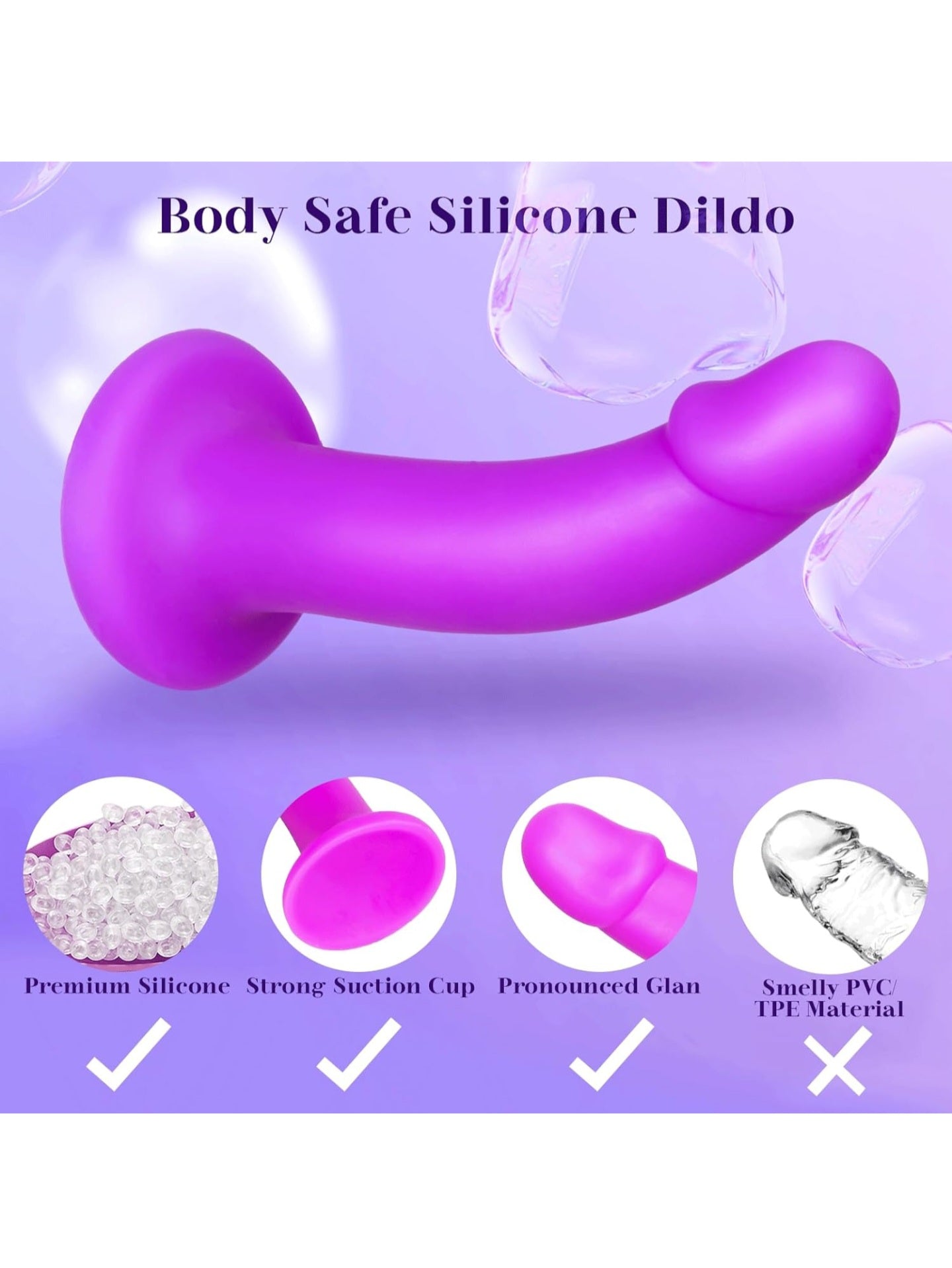 7 Inch Realistic Silicone Dildo Penis G-Spot Stimulator Sex Toys for Women Lesbian Couple Beginner Purple