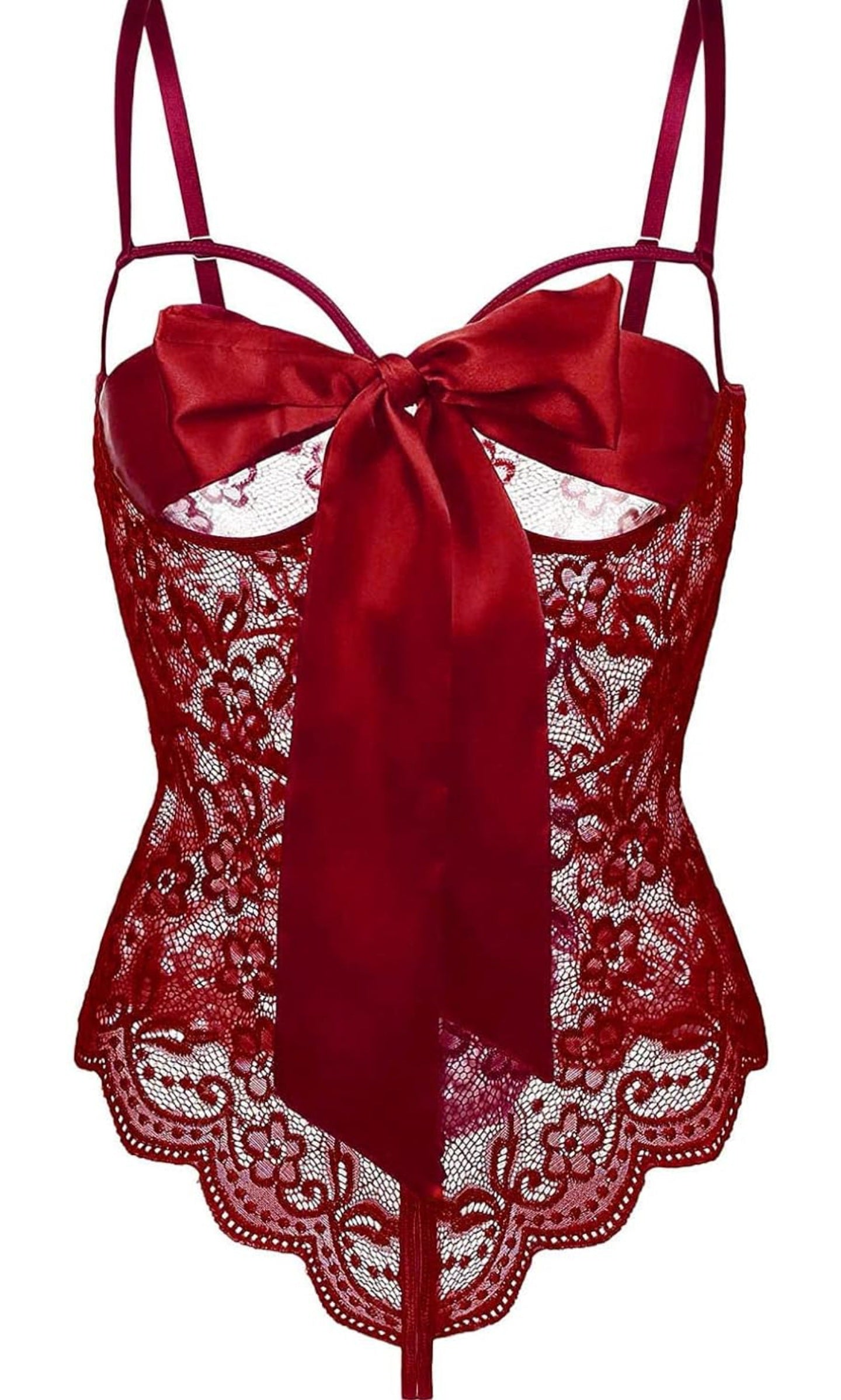 Lingerie for Women Sexy Slutty Bowknot Santa Babydolls Bodysuit Open Crotch Strappy Naughty Boudoir Outfit Size L
