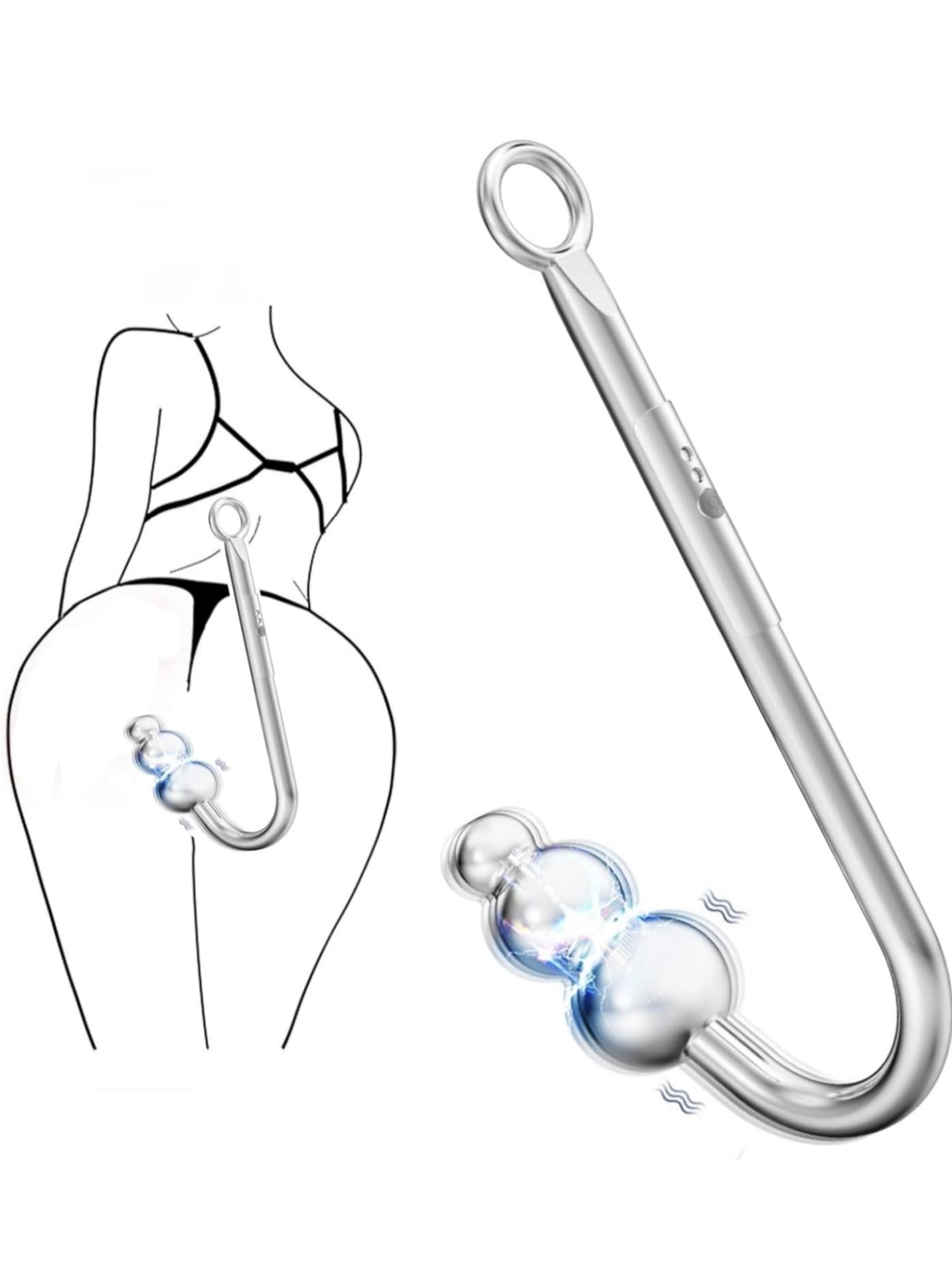 Vibrating Anal Hook Anal Plug, 3 Balls Anal Vibrator Anal Trainer Butt Plug with 9 Vibration Modes, Metal Anal Dilator Vagina Hook G Spot Stimulator SM Sex Toys for Beginners Gay Women Couples