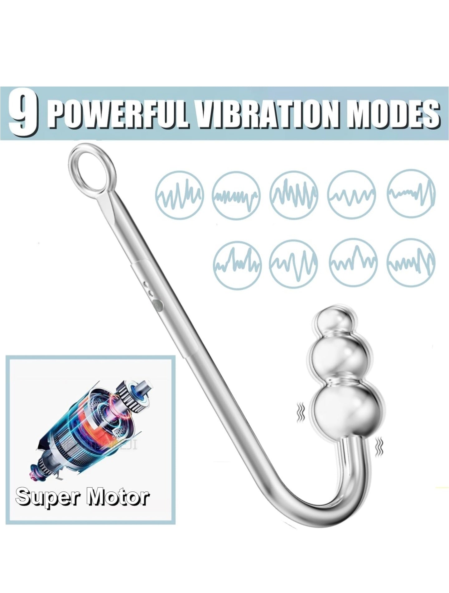 Vibrating Anal Hook Anal Plug, 3 Balls Anal Vibrator Anal Trainer Butt Plug with 9 Vibration Modes, Metal Anal Dilator Vagina Hook G Spot Stimulator SM Sex Toys for Beginners Gay Women Couples