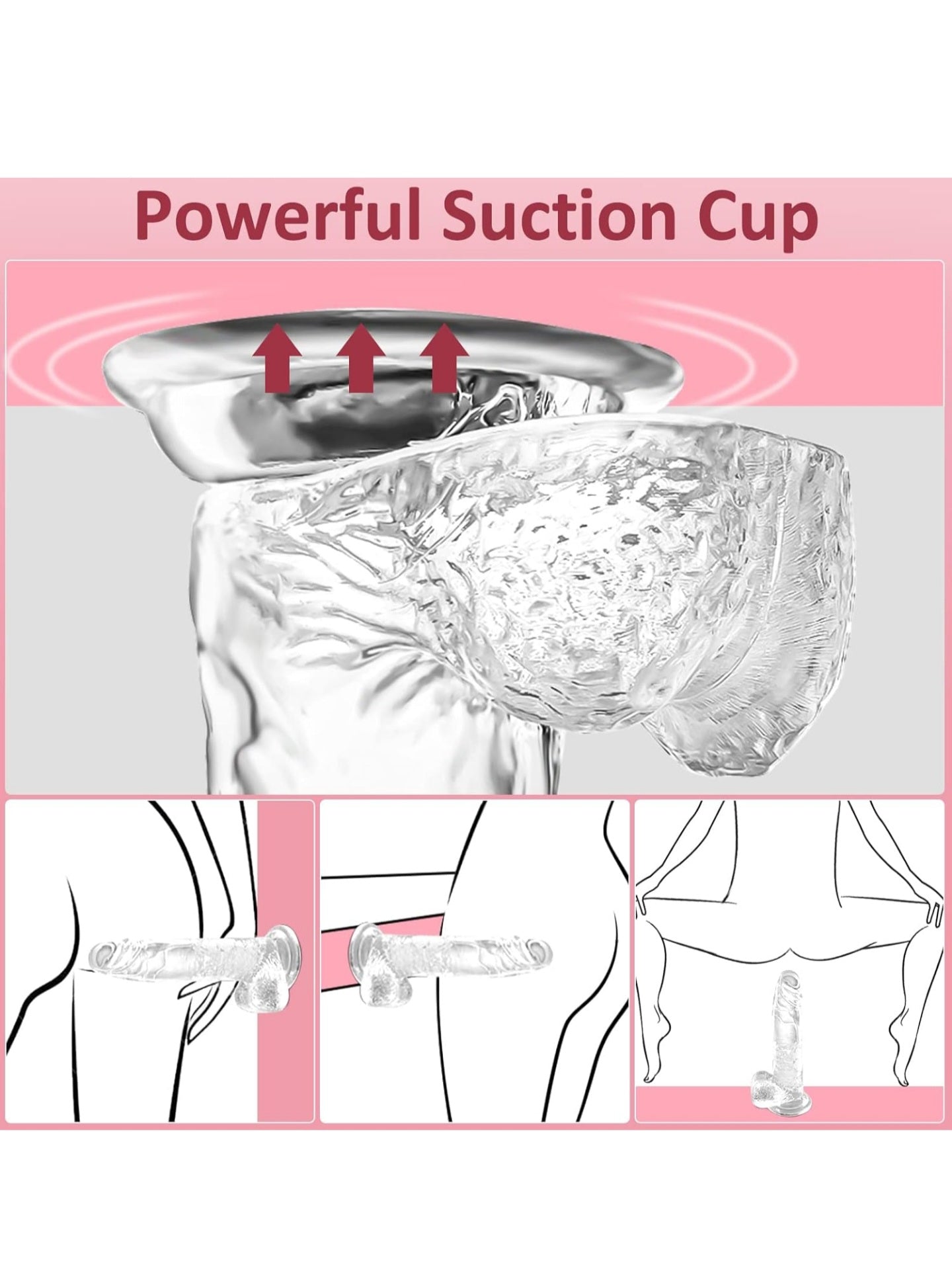 7.1 Dildo Realistic Clear Silicone Suction Cup Aldut Sex Toy,Human Safety Material, Suitable for Women/Men/Gay, Adult Toys for Women or Beginer (Transparent, Pink, purple, black, flesh)