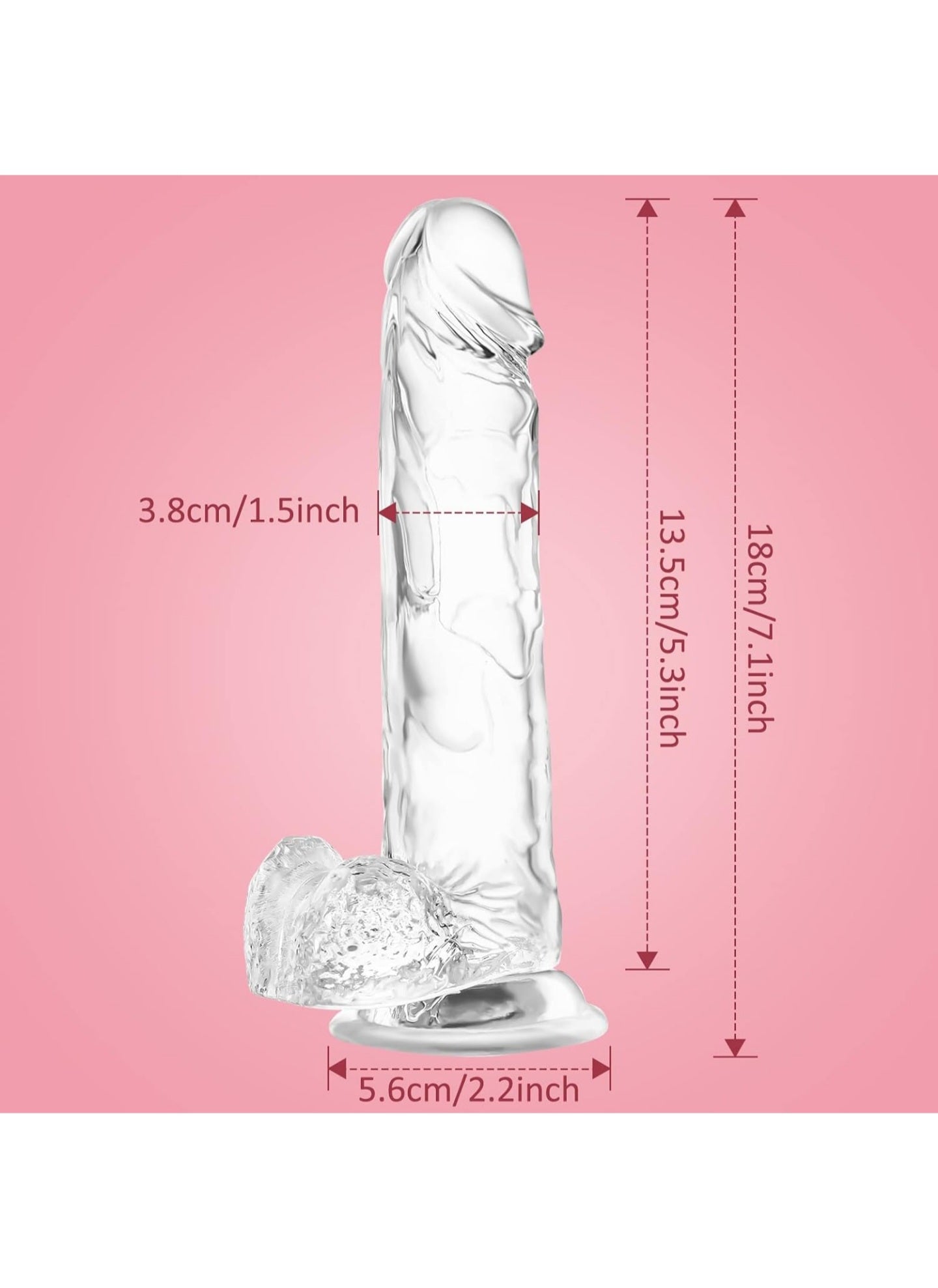 7.1 Dildo Realistic Clear Silicone Suction Cup Aldut Sex Toy,Human Safety Material, Suitable for Women/Men/Gay, Adult Toys for Women or Beginer (Transparent, Pink, purple, black, flesh)