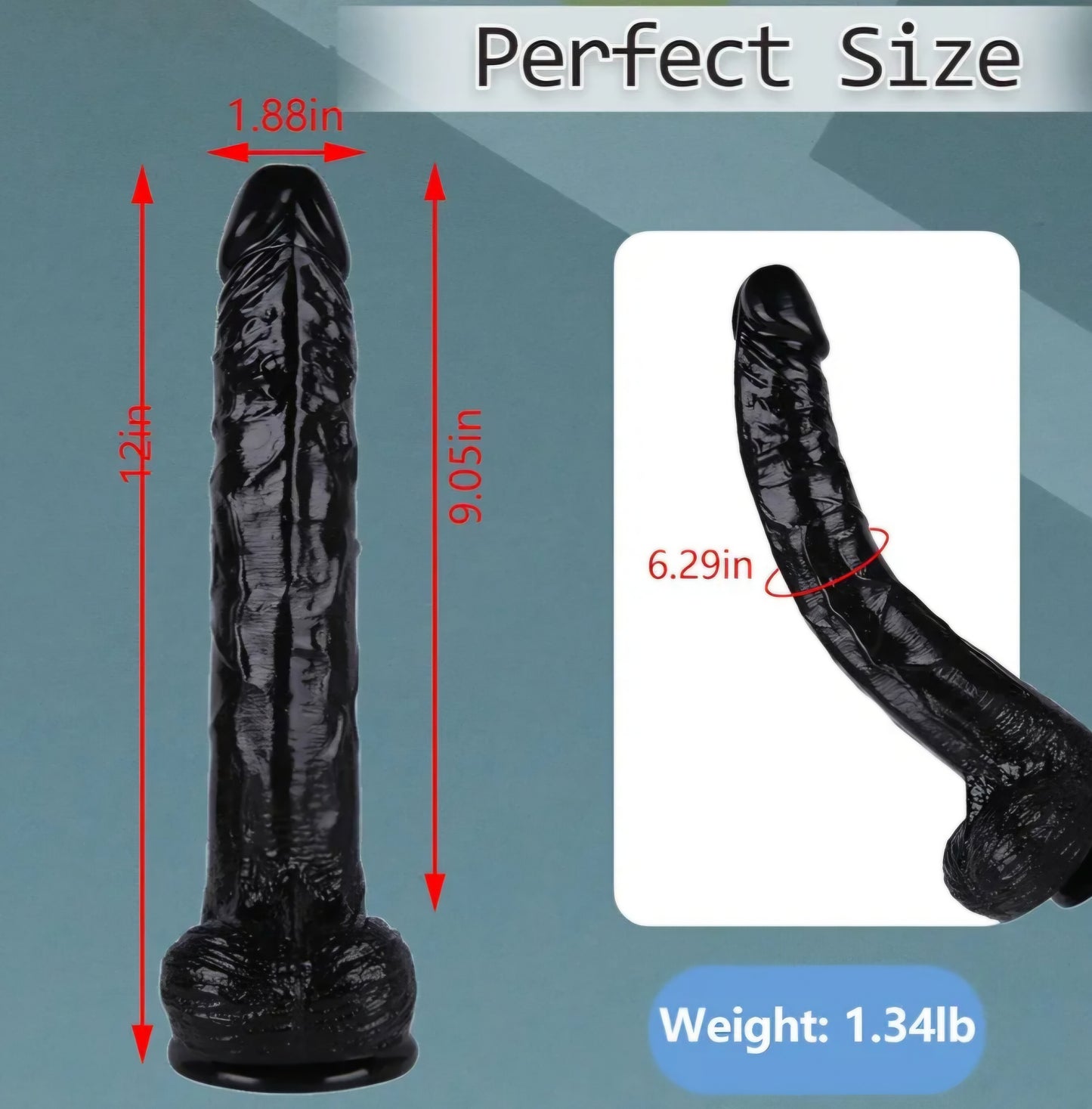 Realistic Dildo,12 inch Huge Dildo Sex Toy with Strong Suction Cup for G spot and Anal Play, Lifelike Ultra Big Black Anal Dildos with Small Glans Adult Sex Toy (Black) SF