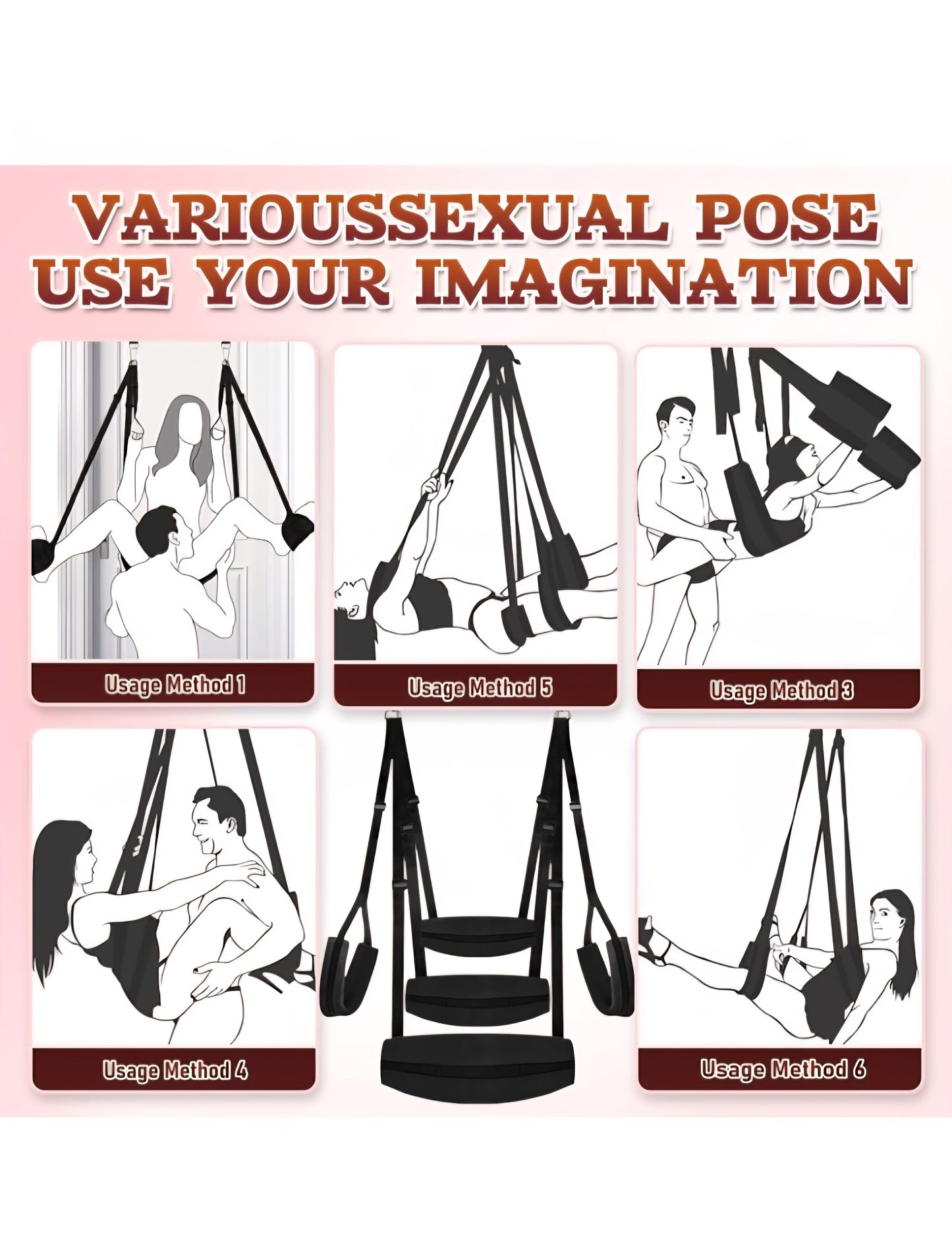 Sex Swing Adjustable BDSM Toys Sex Straps with Widened Comfortable Seat Adjustable Sex Furniture for Women's Pleasure BDSM Sex Toys Set for Adults (Black)