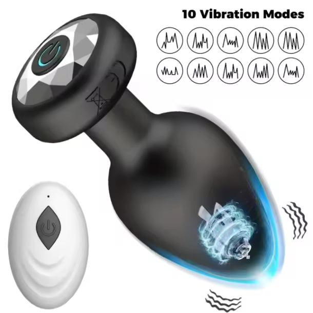 Remote Controlled Vibrating Anal Butt Plug USB Rechargeable, None Lighting Base Jewel Crystal Design