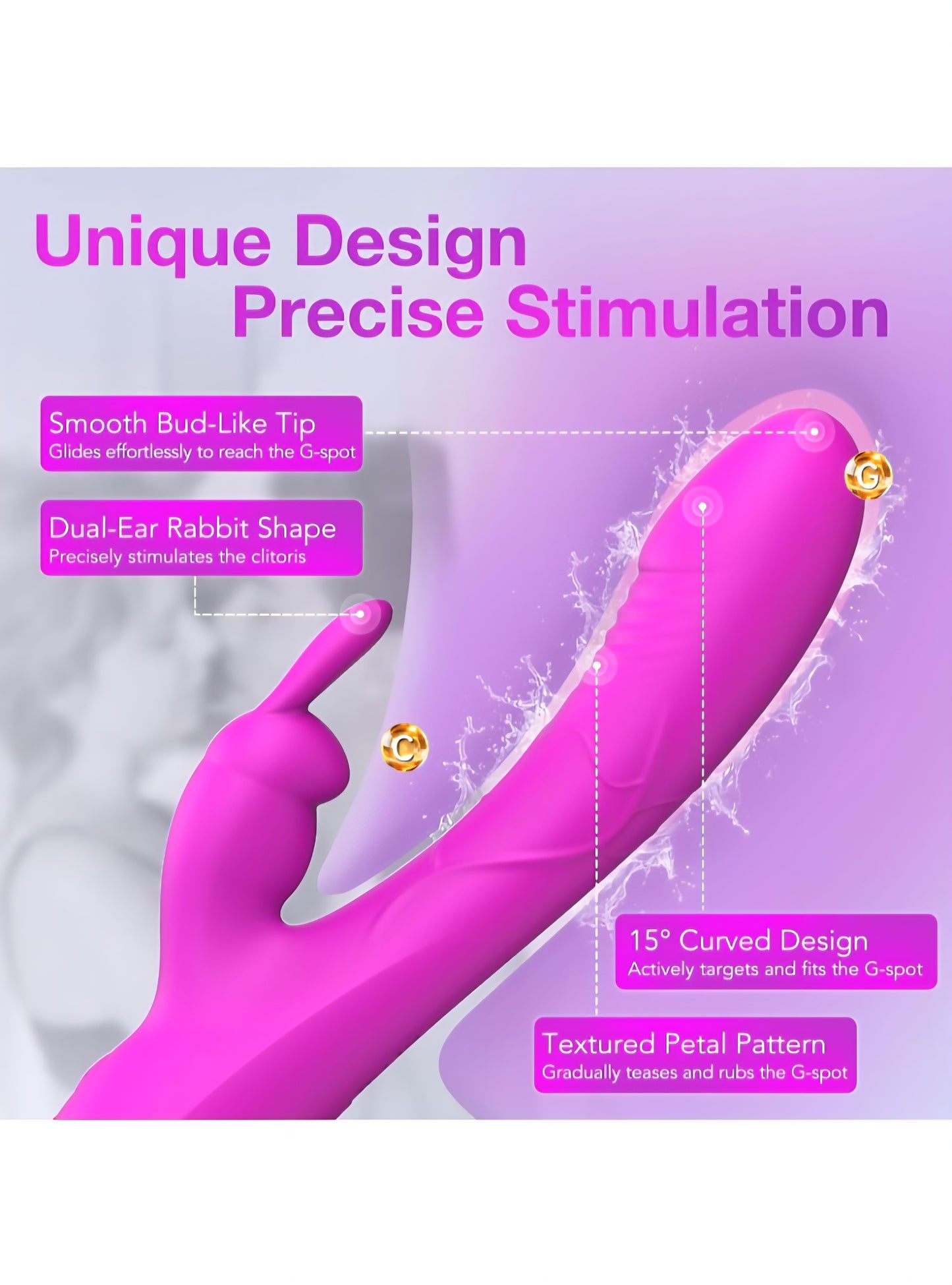 Vibrator for Women, Little Lucky Sex Toy Rabbit Thrusting G-Spot Vibrator, Body-Safe Silicone IPX6 Waterproof with 3x7 Vibration Modes Dildo for Couples