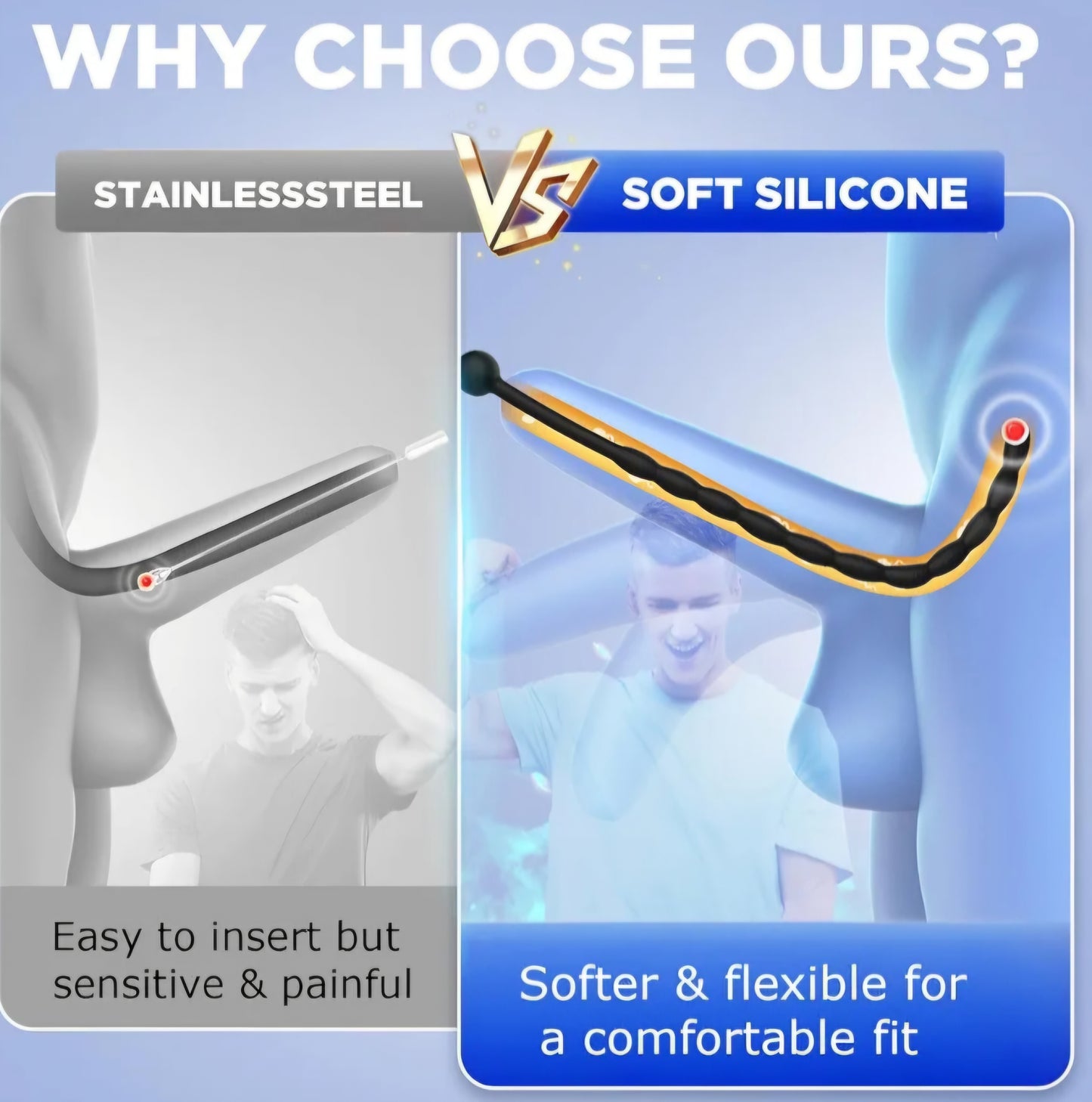 Penis Plug Silicone Urethra Sound:Sex Toys - Catheters & Sounds 8 PCS Silicone Dilators with Pull Ring, Hollow Sounding Toys BDSM Bladder Irritation Prostate Stimulator Anal Beads Adult Toy for Men