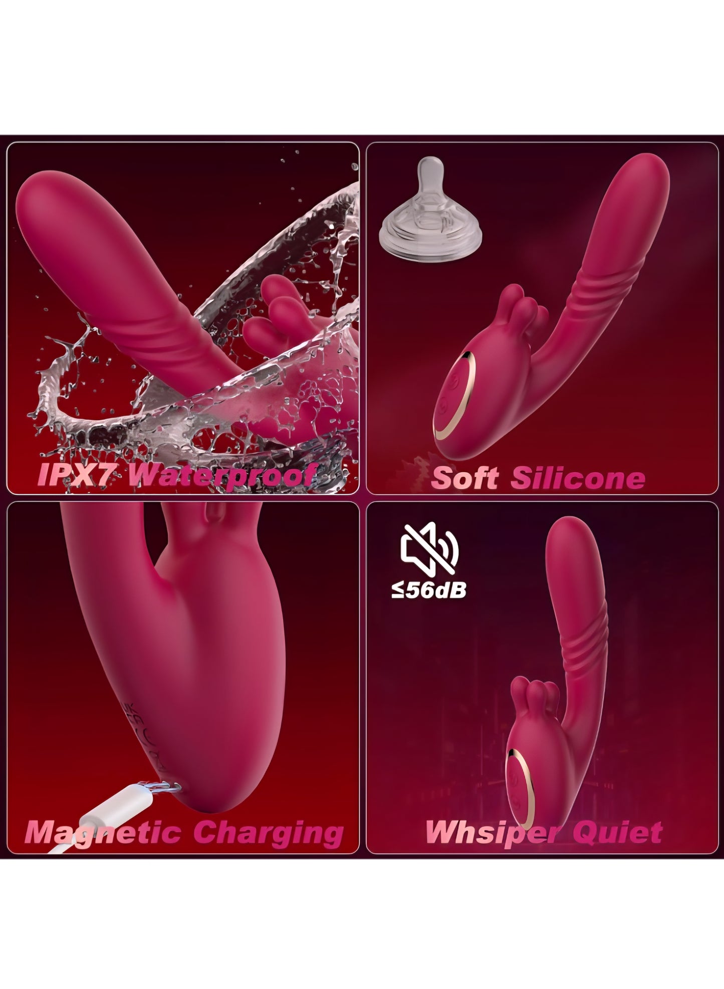 Vibrator Dildo Sex Toys for Women - 3 in 1 Rose Sex Toy with G Spot Thrusting Vibrators, 9 Thrusting, 9 Vibration, 9 Kneading Clitoral, Nipple Stimulation, Pleasure Tools for Female, Couples Games