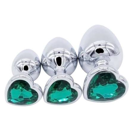3Pcs Set Luxury Metal Butt Toys Heart Shaped Anal Trainer Jewel Butt Plug Kit S&M for Beginners Couples Large/Medium/Small. Experience the pleasure of fullness and anal stimulation.