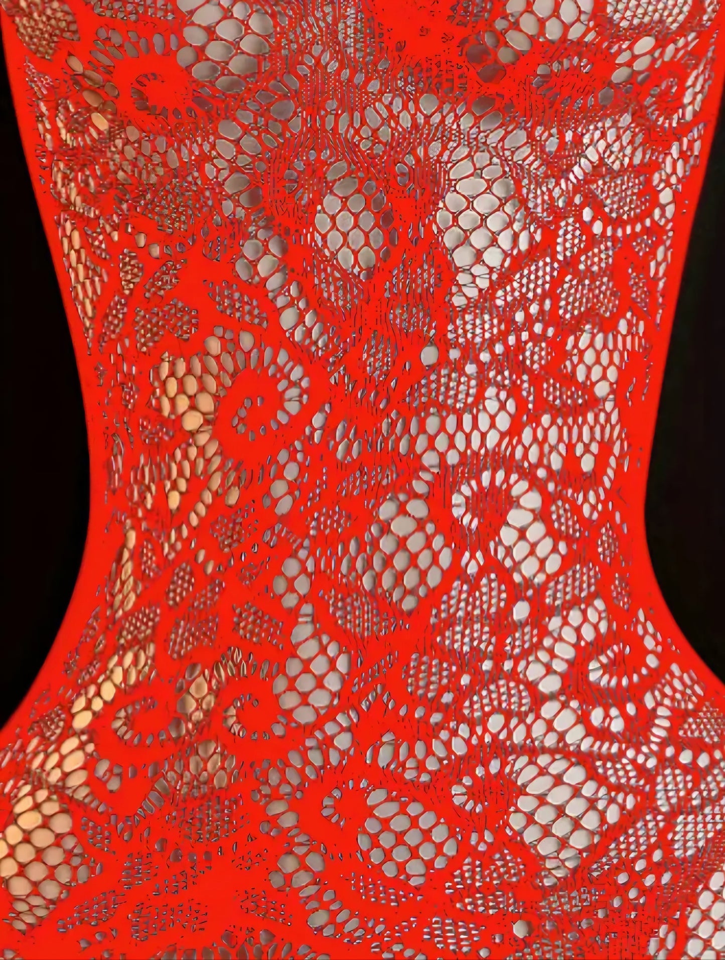 Vibrant Crimson Floral Fishnet Bodysuit – Seamless High-Elasticity Lingerie with Open-Crotch Design. One Size