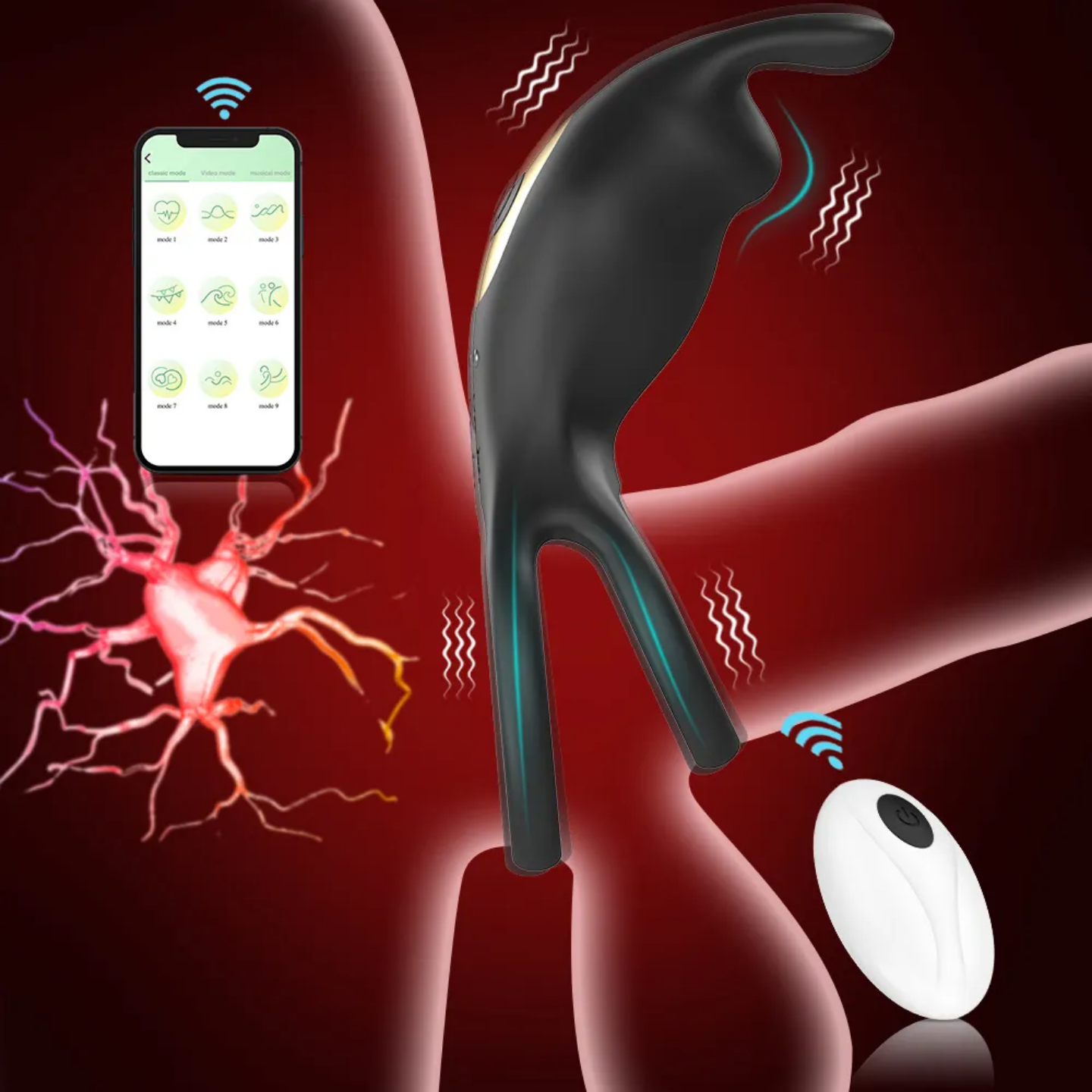 Rogue App Controlled Bunny Ear Double Lock Cock Penis Ring with 9 Powerful Vibrations