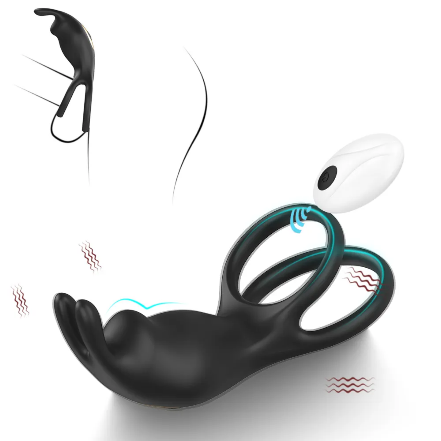 Rogue App Controlled Bunny Ear Double Lock Cock Penis Ring with 9 Powerful Vibrations