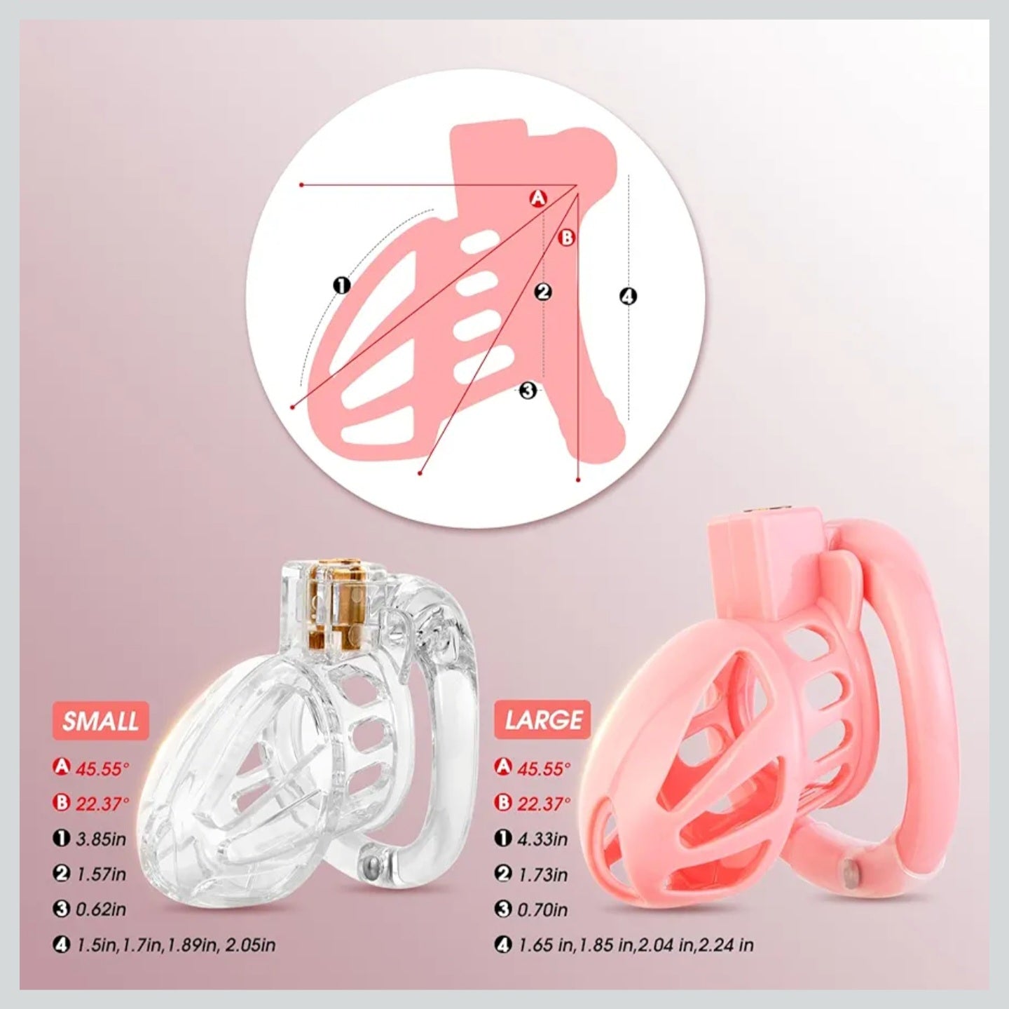 Male Chastity Device Cock Cage - UTIMI Lightweight Vertical Invisible Lock Chastity Cage for Men with 4 Active Rings & 2 Keys Adult Sex Toys for Male Penis Exercise and Abstinence | Pink | Large Size
