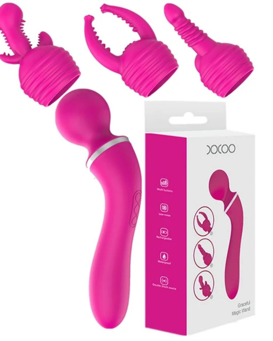 Wand Vibrator Set – Powerful Double Ended Vibrator with 3 Replaceable Heads