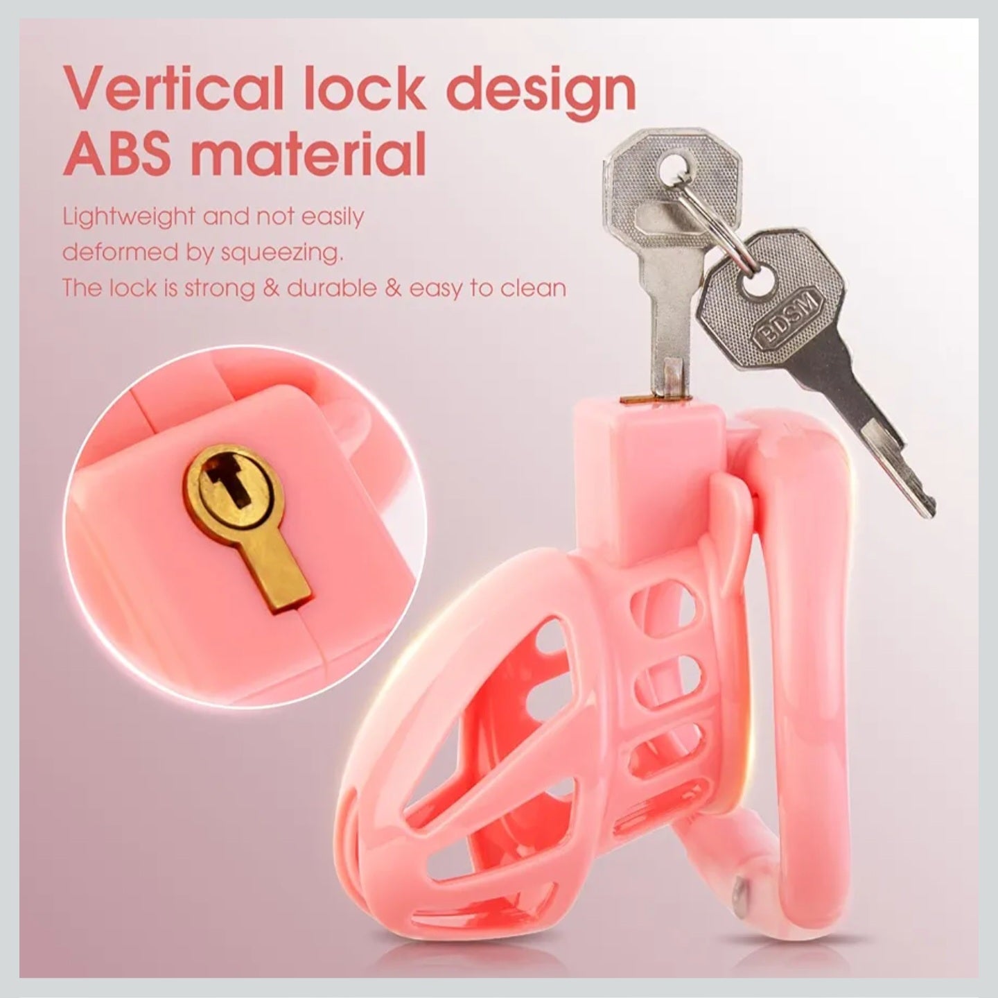 Male Chastity Device Cock Cage - UTIMI Lightweight Vertical Invisible Lock Chastity Cage for Men with 4 Active Rings & 2 Keys Adult Sex Toys for Male Penis Exercise and Abstinence | Pink | Large Size