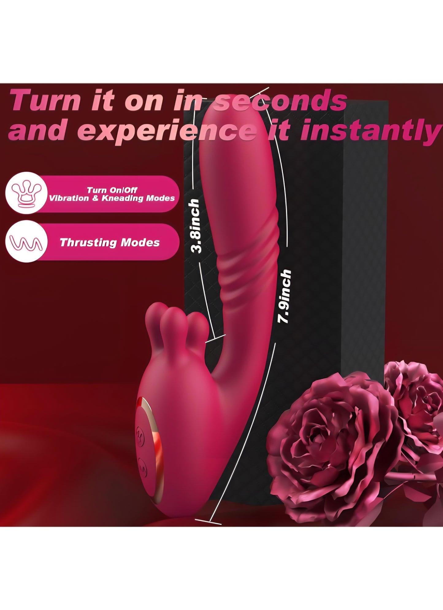 Vibrator Dildo Sex Toys for Women - 3 in 1 Rose Sex Toy with G Spot Thrusting Vibrators, 9 Thrusting, 9 Vibration, 9 Kneading Clitoral, Nipple Stimulation, Pleasure Tools for Female, Couples Games