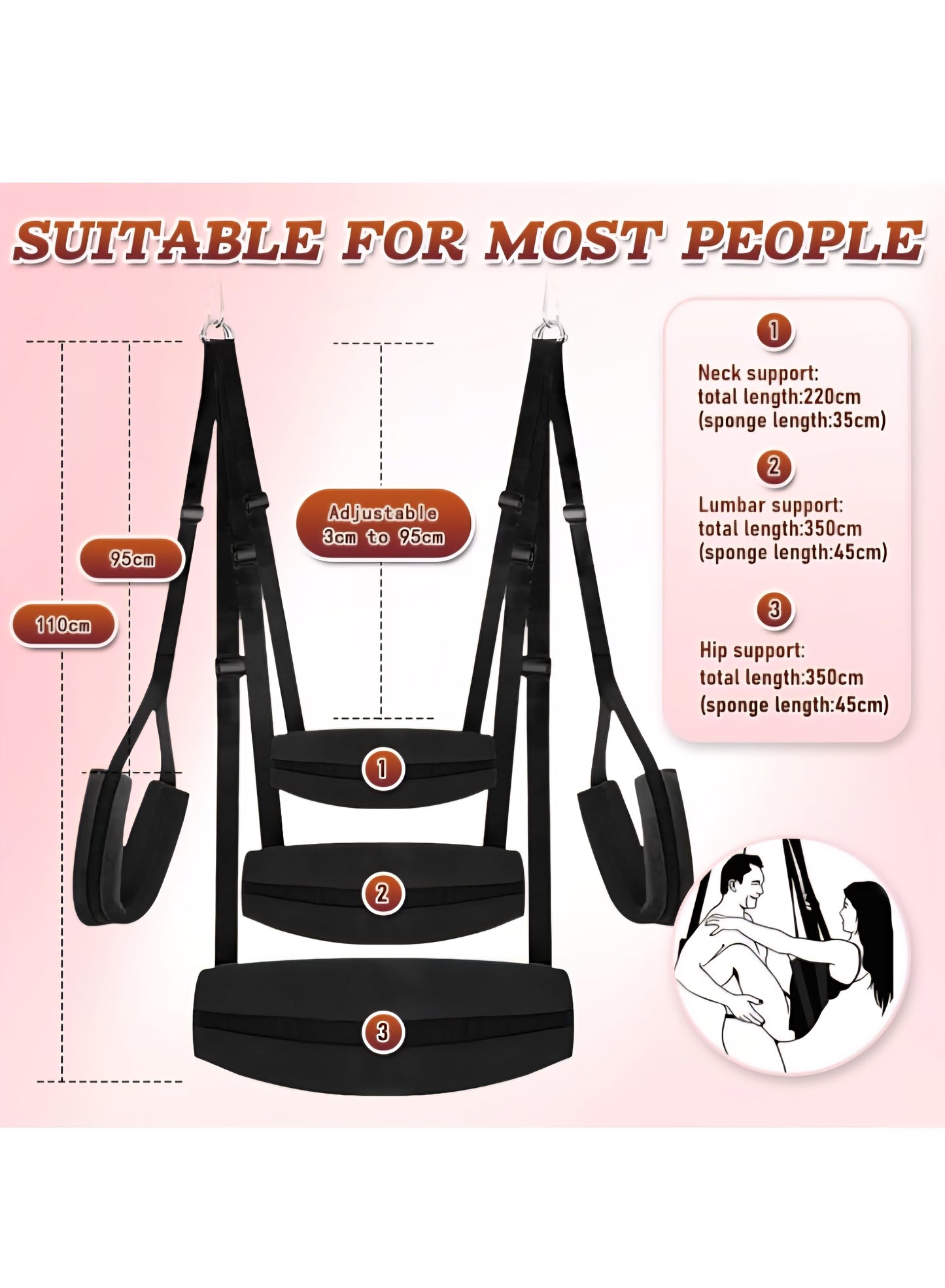 Sex Swing Adjustable BDSM Toys Sex Straps with Widened Comfortable Seat Adjustable Sex Furniture for Women's Pleasure BDSM Sex Toys Set for Adults (Black)