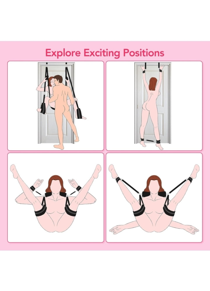 Sex Swing BDSM Bondage Restraints Kit-UTIMI 2 in 1 Door Swing & Sex Restraints Wrist & Thigh Ankle Restraint Cuffs Neck to Leg Sex Toy w/Handcuffs & Leg Straps Adult Sex Toys Couples,Black Sm Sets