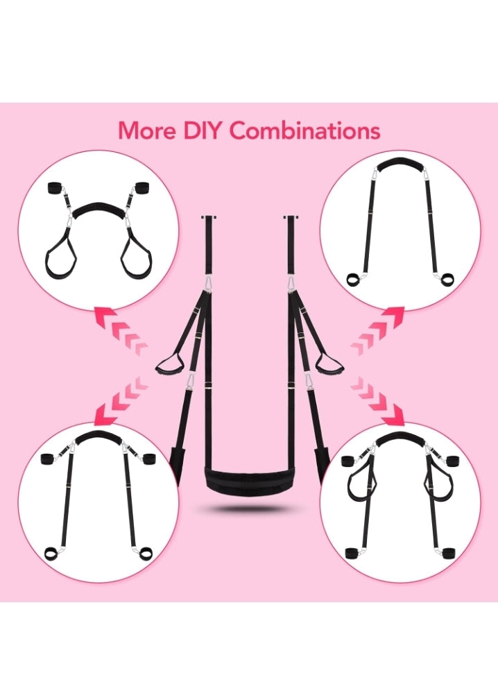 Sex Swing BDSM Bondage Restraints Kit-UTIMI 2 in 1 Door Swing & Sex Restraints Wrist & Thigh Ankle Restraint Cuffs Neck to Leg Sex Toy w/Handcuffs & Leg Straps Adult Sex Toys Couples,Black Sm Sets